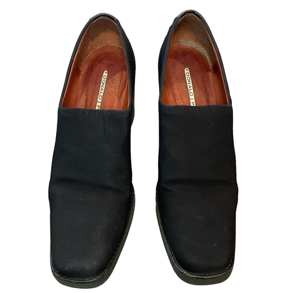 Vintage Donald Pliner Fabric Slip On Wedge  Shoe Black Size 7M